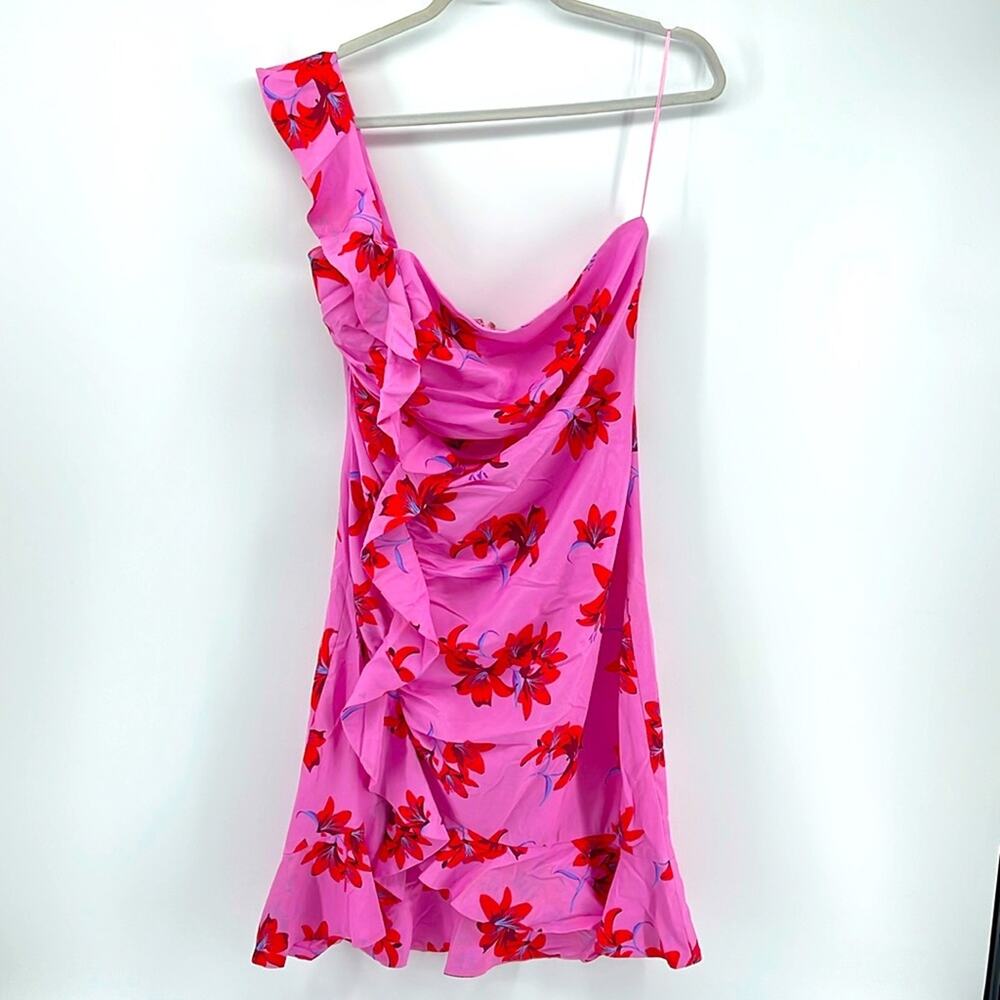 Likely Lois floral print ruffle one shoulder cocktail dress sz 10